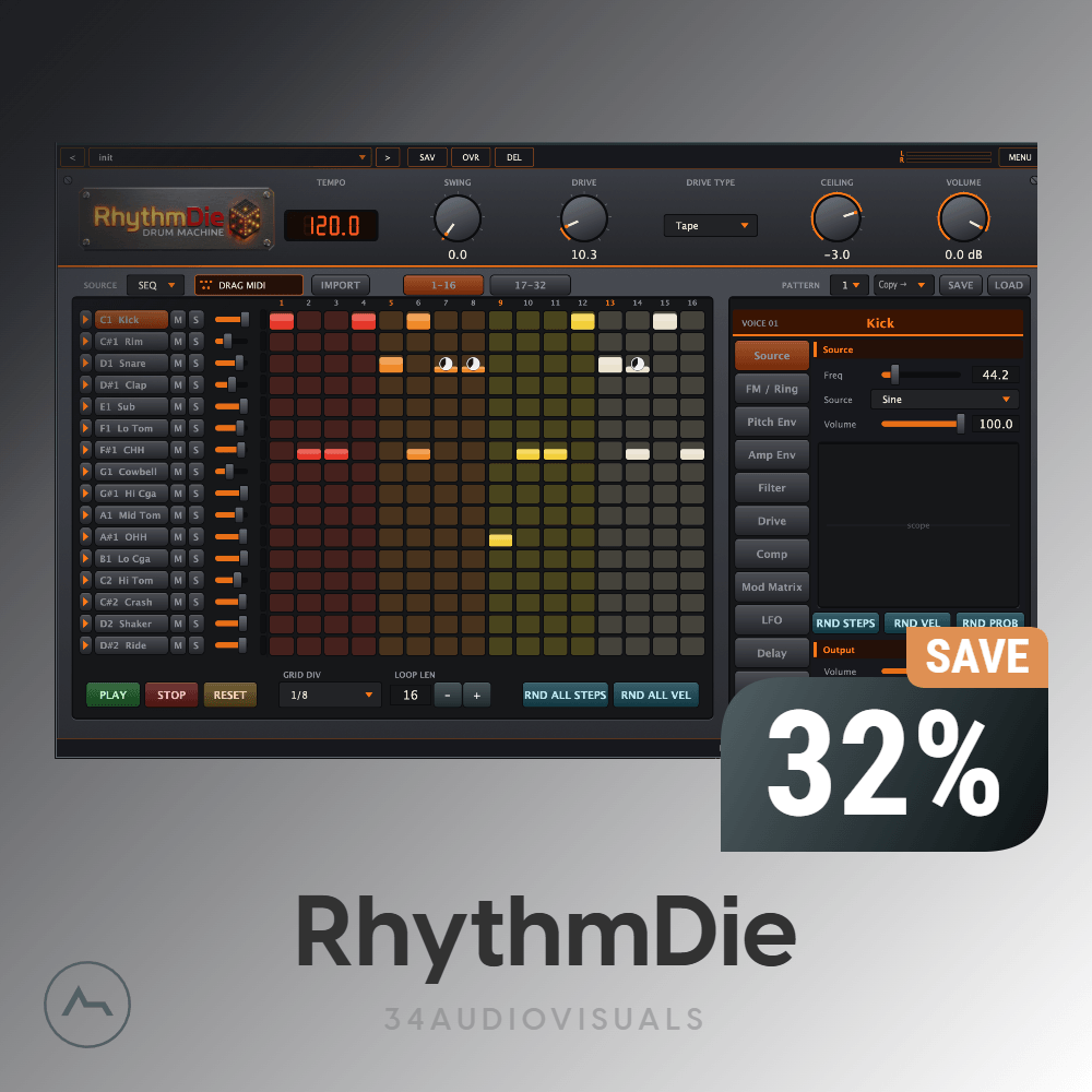 RhythmDie – Industrial FM Drum Machine | FM Drum Synthesizer VST Plugin