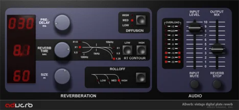 Audio Damage ADverb vintage digital plate reverb interface