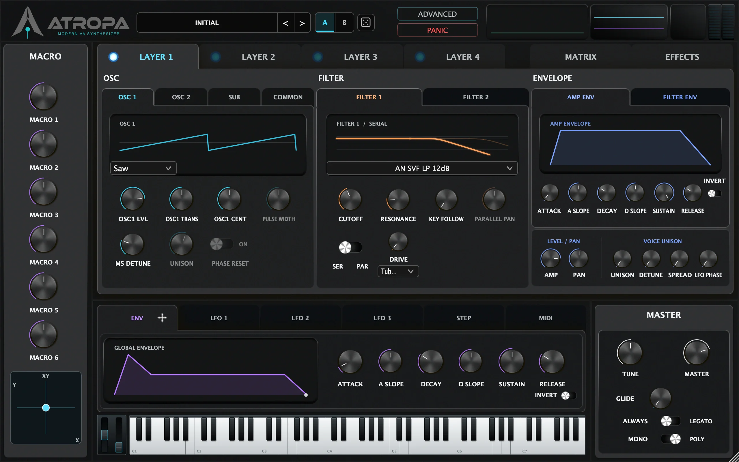 ATROPA virtual-analog synthesizer interface by SoundRave