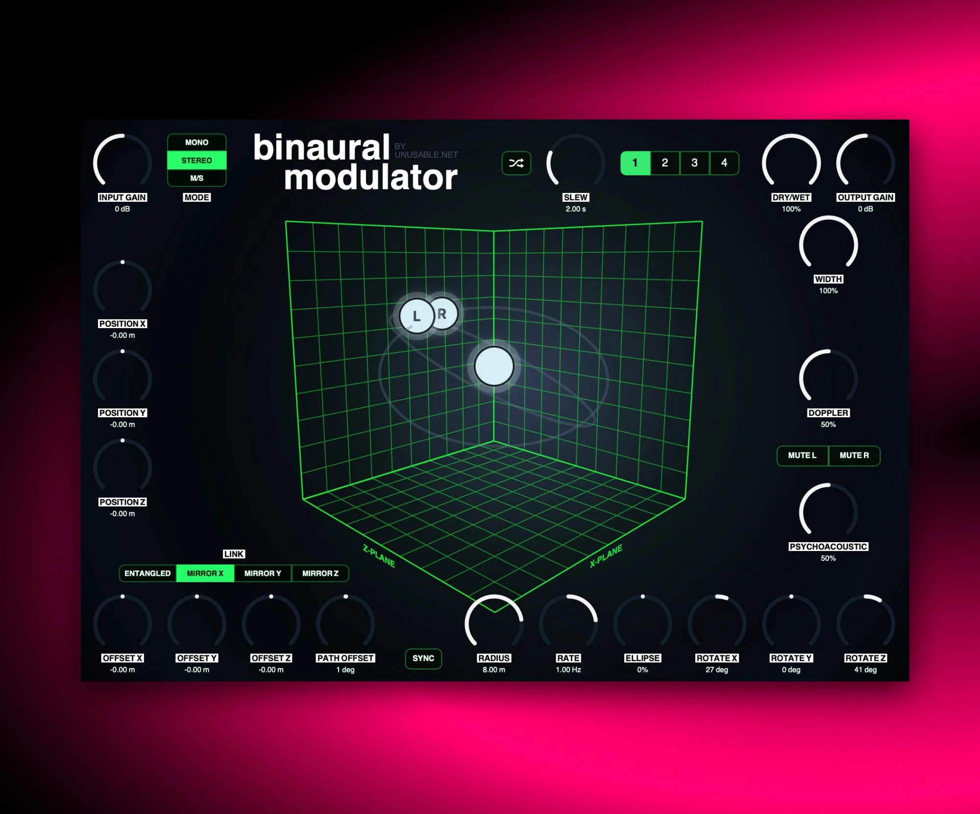 Binaural Modulator by Unusable Engineering plugin interface