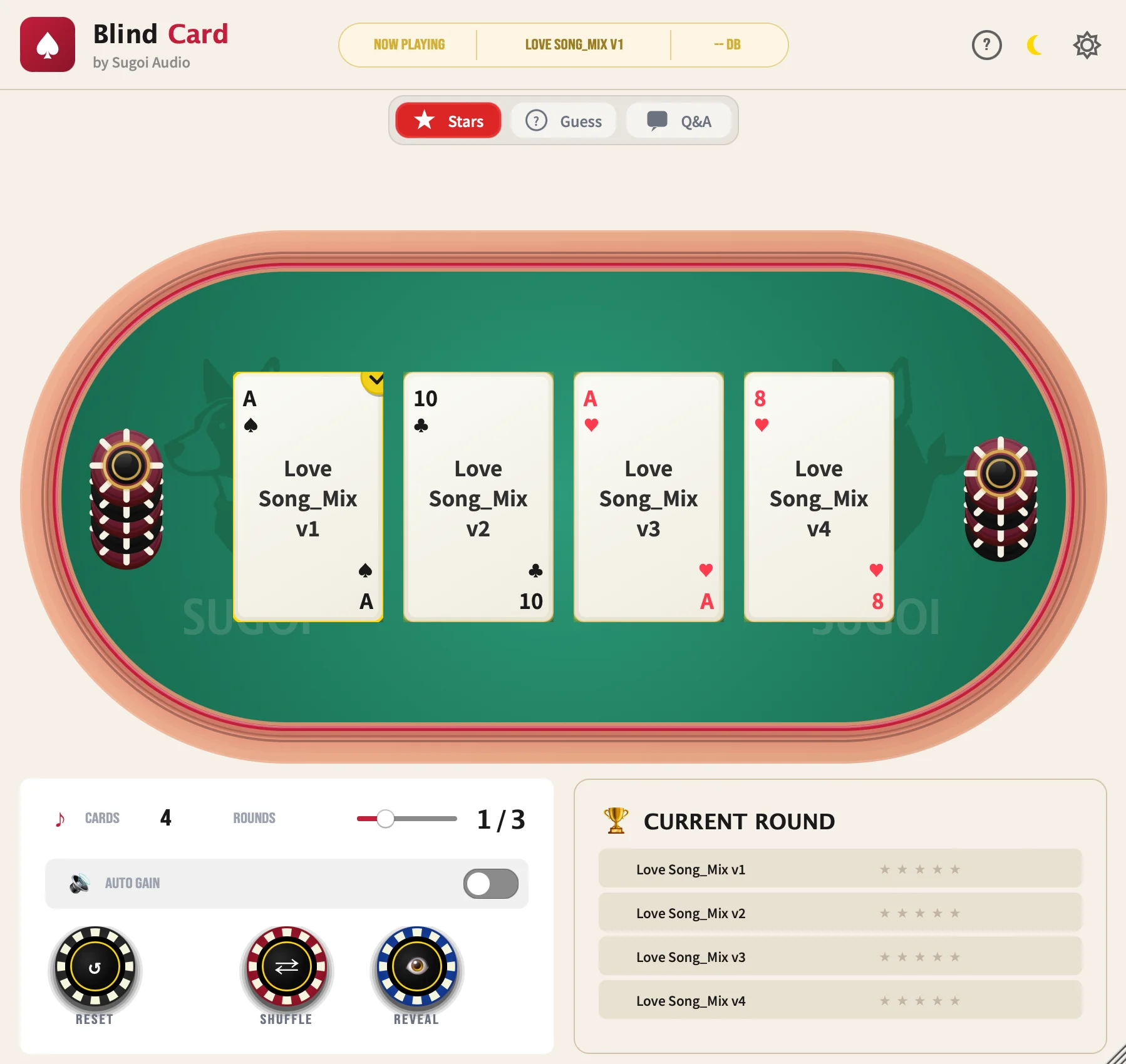 BlindCard plugin interface with poker card blind listening controls