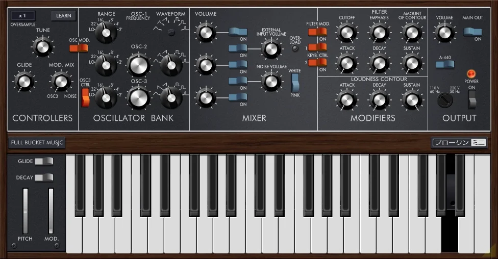 Broken Mini synthesizer plugin interface from Full Bucket Music
