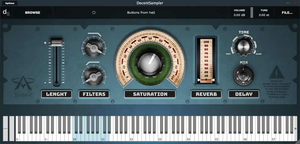 Buttons from Hell Decent Sampler instrument interface by Joonas Ylanne