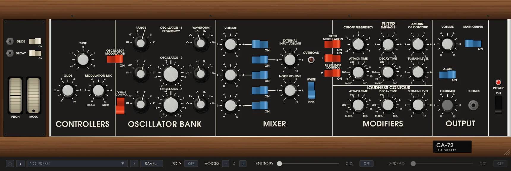 CA-72 circuit-inspired synthesizer interface by Idle Foundry