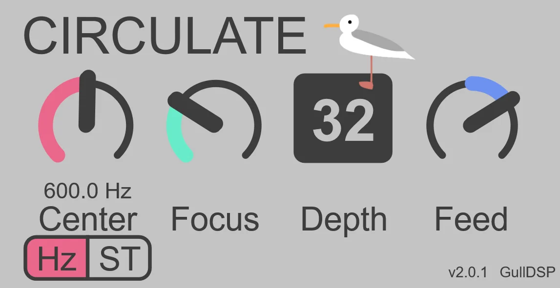 GullDSP Circulate VST3 plugin interface showing phase dispersion controls