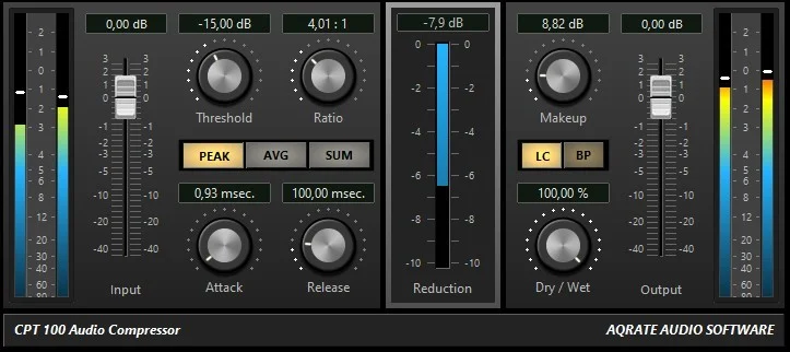 Compressor CPT-100 plugin interface by Artist Media Studio