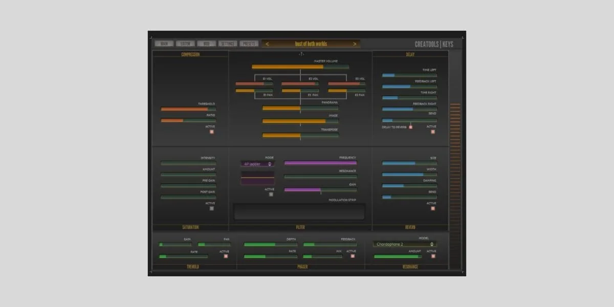 Creatools Keys virtual keyboard instrument interface by Musictop Instruments