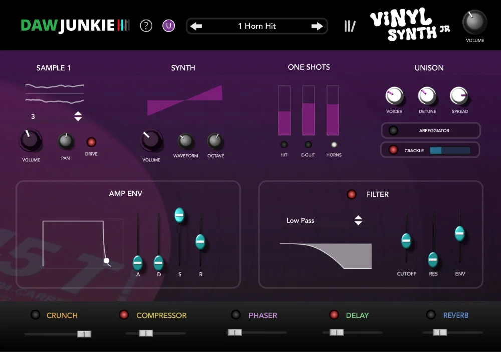 VinylSynth Jr synthesizer interface by DAWJunkie