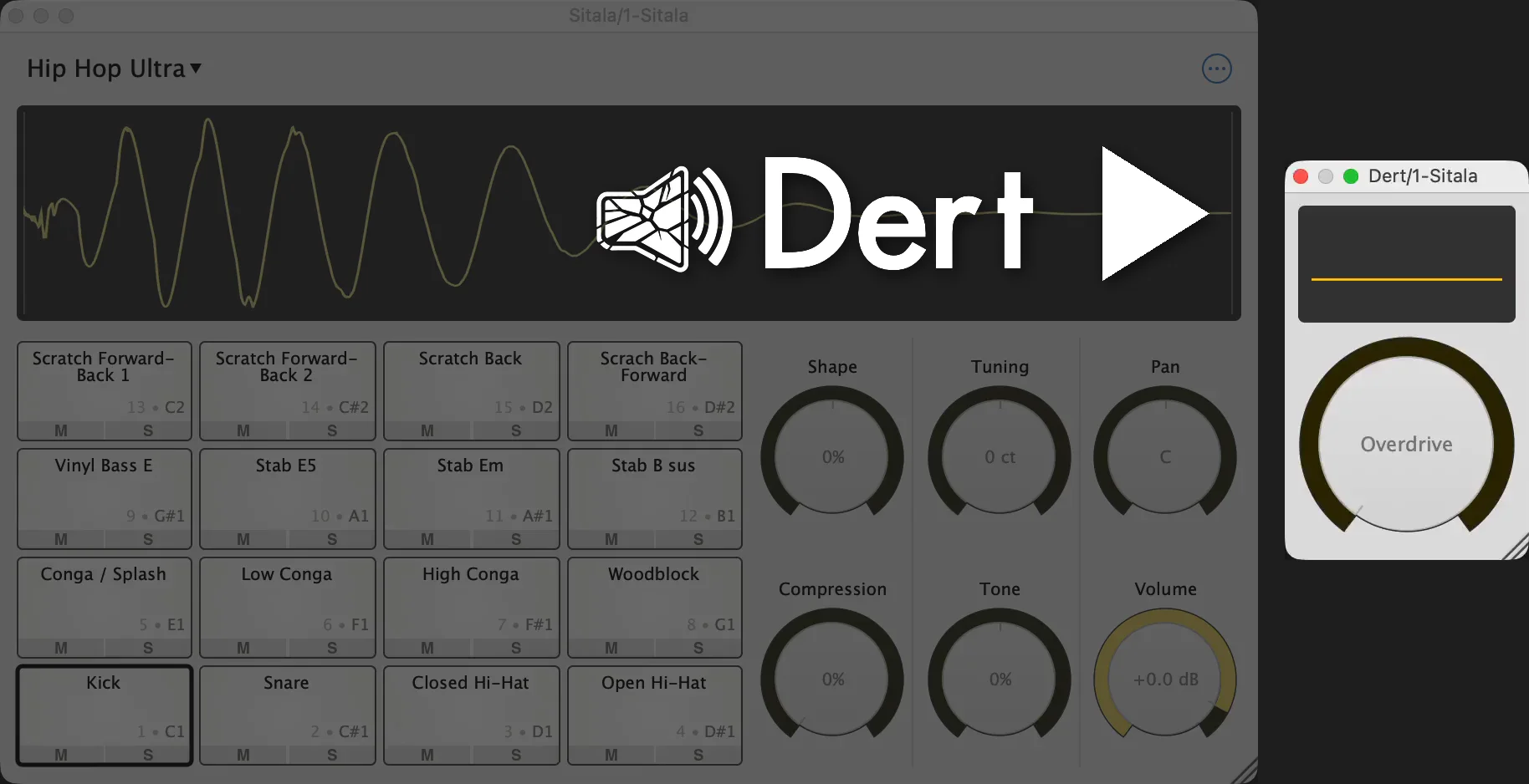 Dert plugin interface showing a single central dirt control