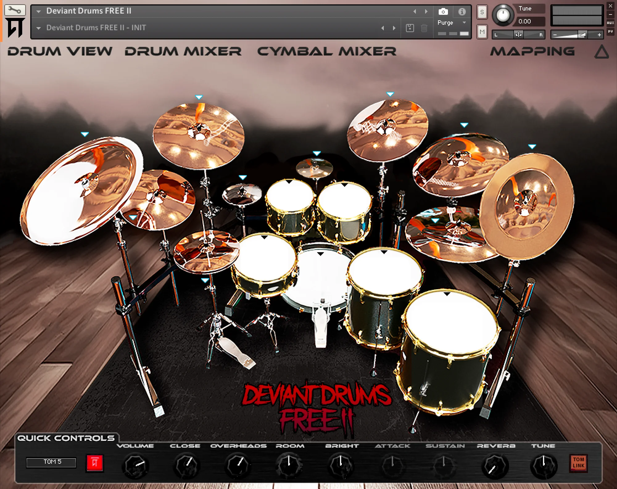 Deviant Drums FREE II Kontakt Player drum kit interface by Chaos Tones