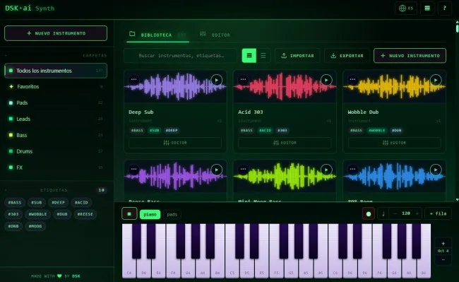 DSK ai Synth browser synthesizer interface