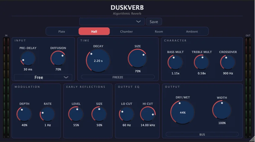DuskVerb plugin interface by Dusk Audio