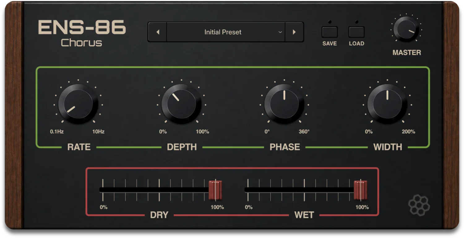 ENS-86 vintage BBD chorus plugin interface by Hivetune