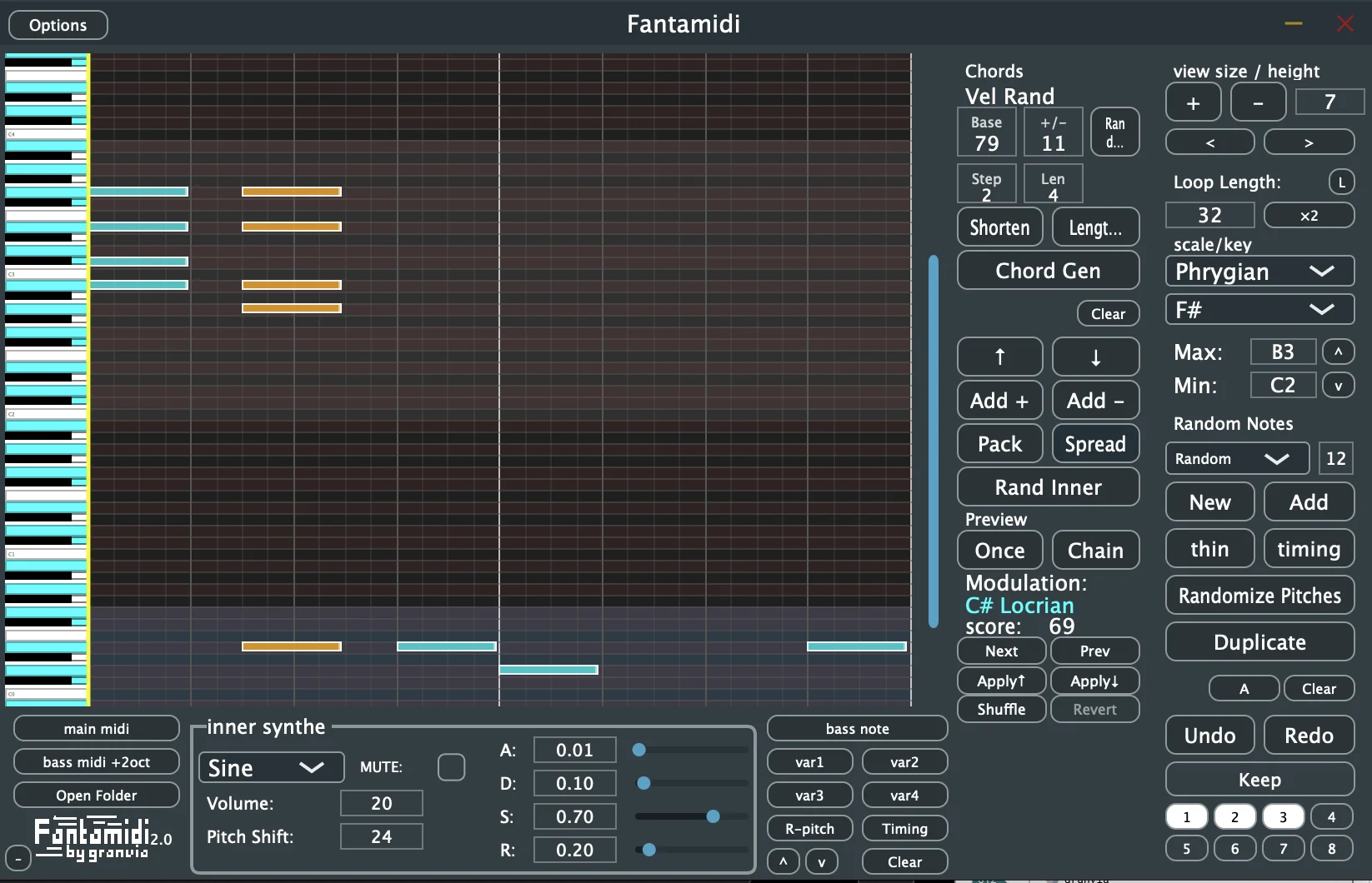 Fantamidi free MIDI Tools interface by Granvia