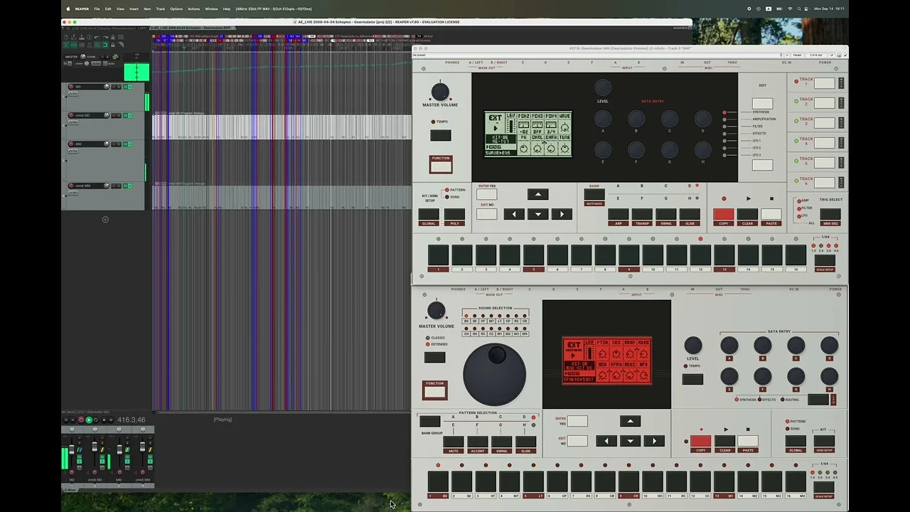 Gearmulator MD/MM Machinedrum and Monomachine emulators shown in a DAW