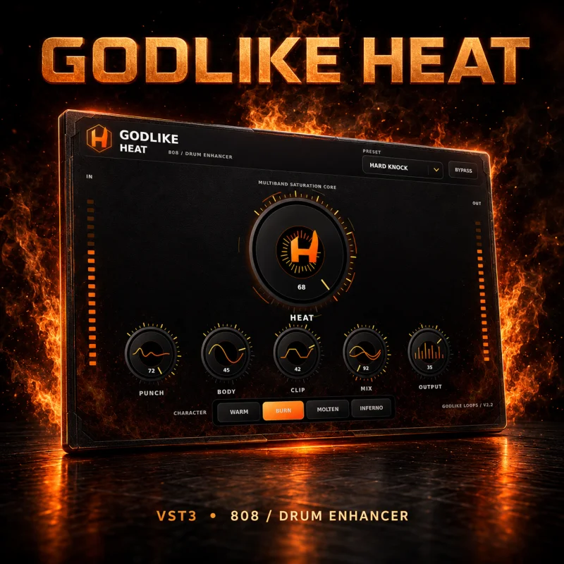GODLIKE HEAT free 808 and drum enhancer VST3 interface