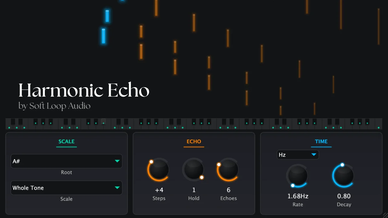Harmonic Echo generative MIDI plugin interface by Soft Loop Audio
