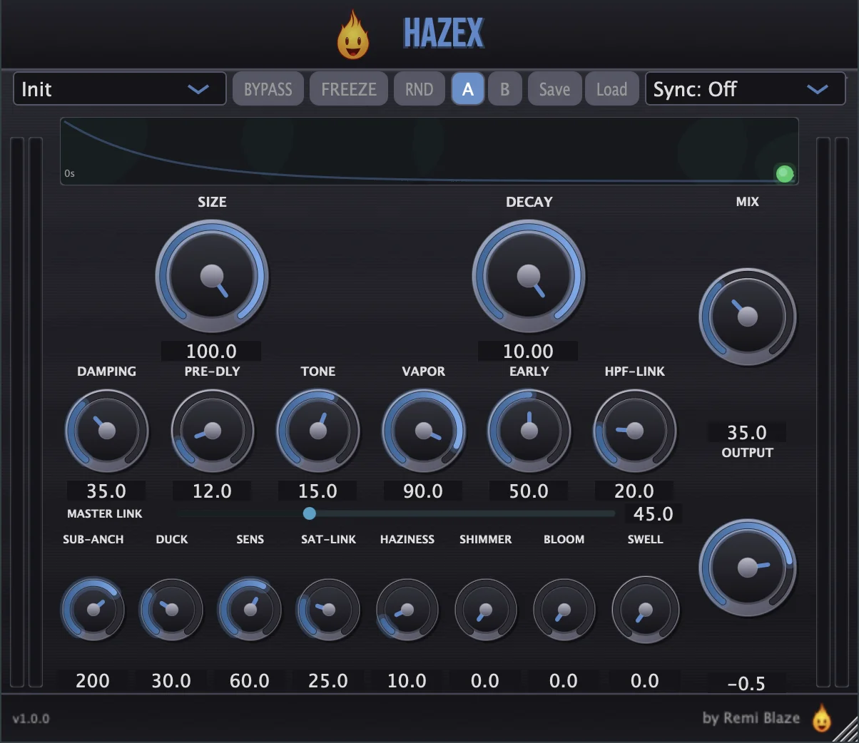 Hazex algorithmic stereo reverb interface by Remi Blaze