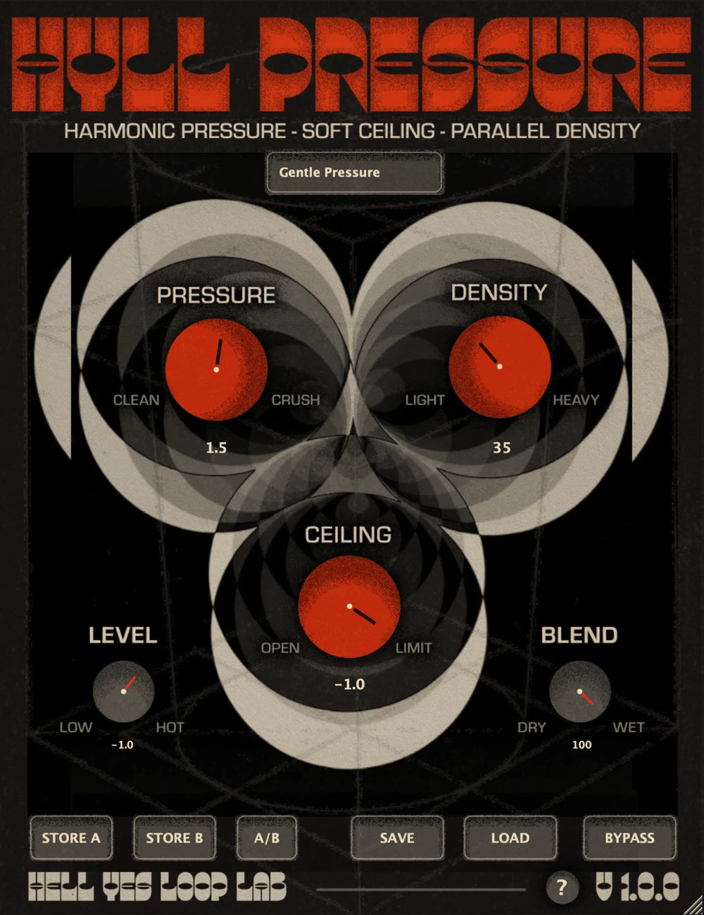 HYLL Pressure soft clipper plugin interface by Hell Yes Loop Lab
