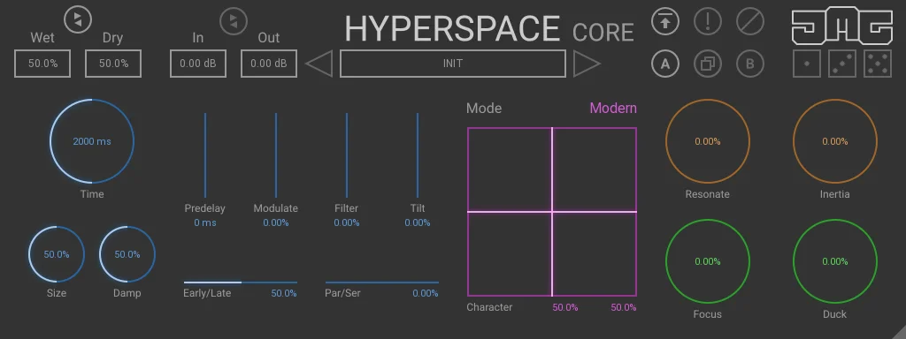 HyperspaceCore reverb plugin interface by JMG Sound and United Plugins