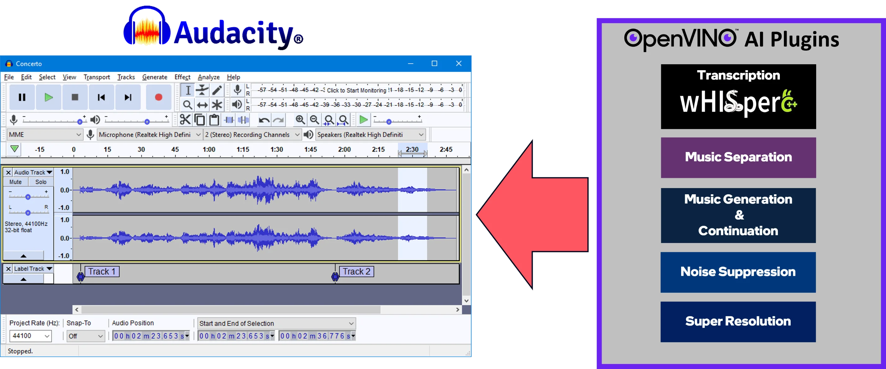 OpenVINO AI Plugins for Audacity menu screenshot