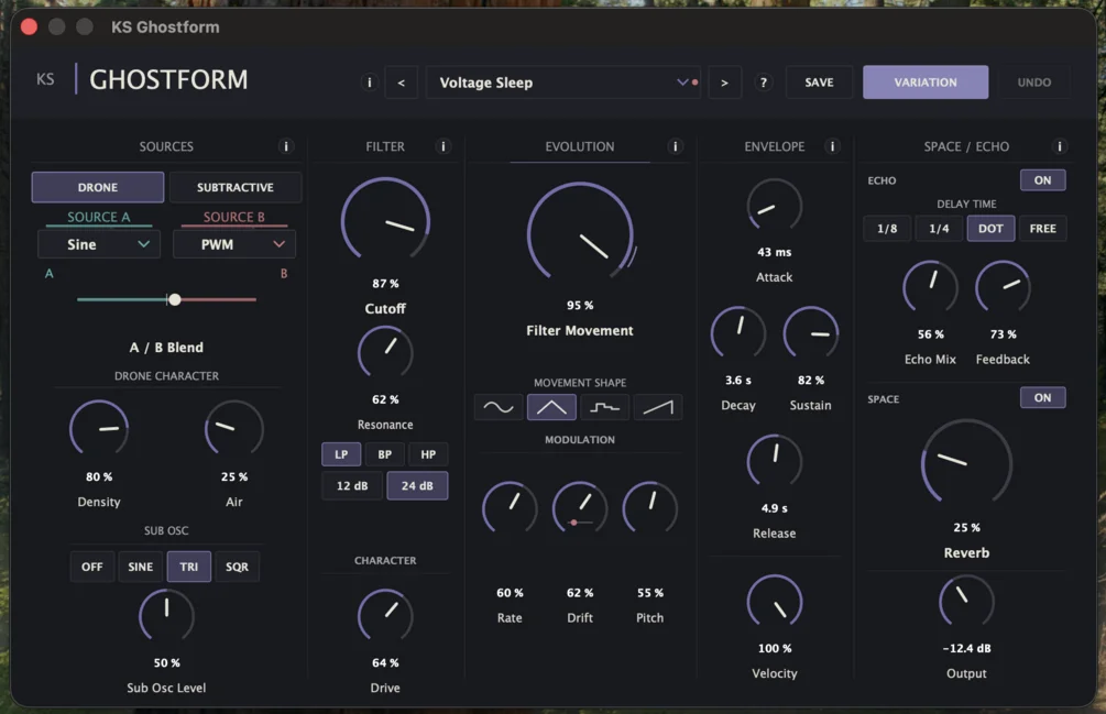 KS Ghostform evolving drone and string synthesizer interface by Kreativ Sound
