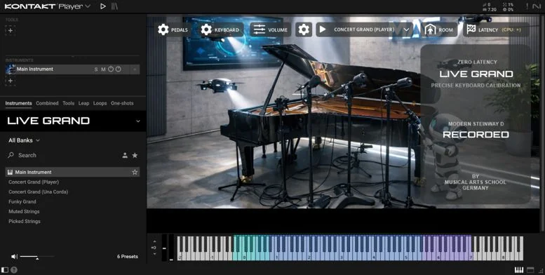 Live Grand Modern D concert grand piano interface by Musical Arts School