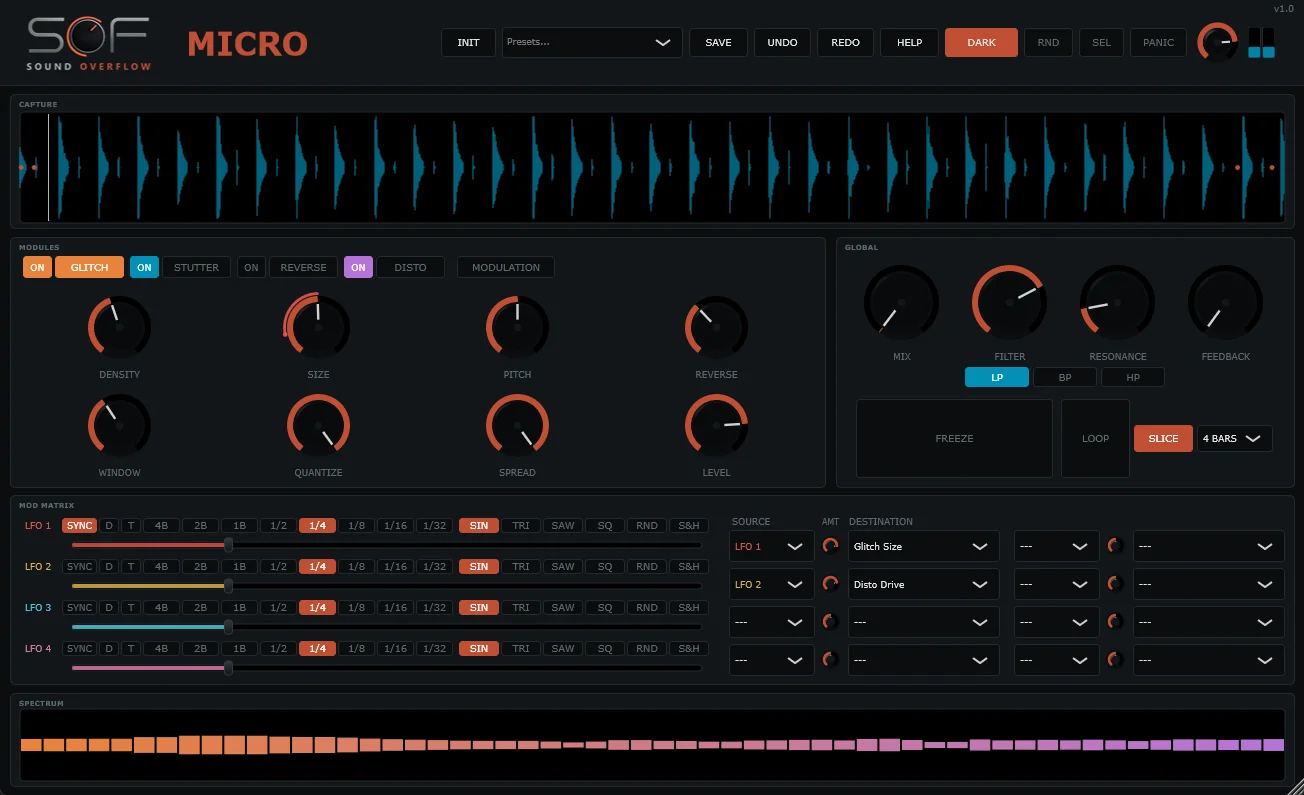 MICRO granular glitch plugin interface by Sound Overflow