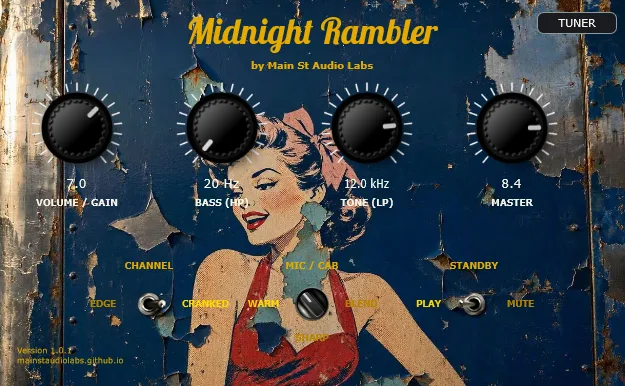 Midnight Rambler plugin interface by Main St Audio Labs