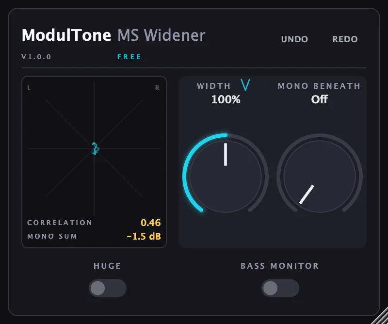 MS Widener stereo widener plugin interface by ModulTone