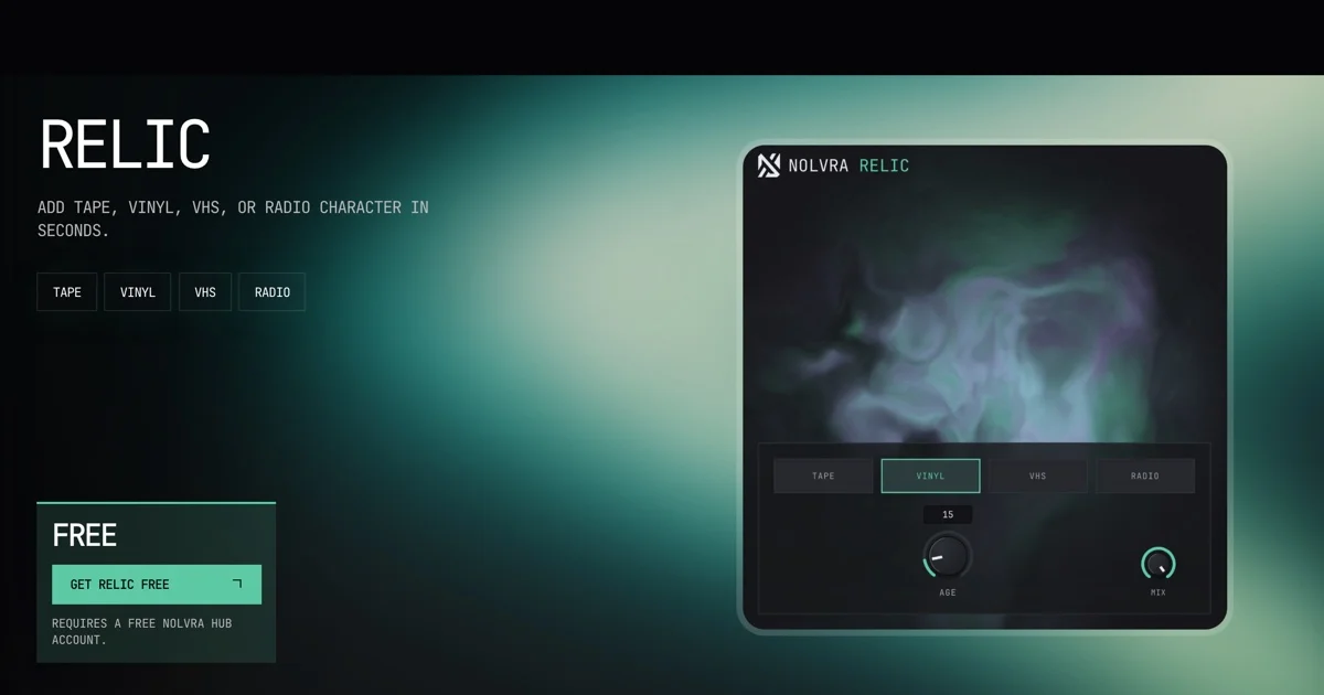 Relic vintage lo-fi character plugin interface by Nolvra
