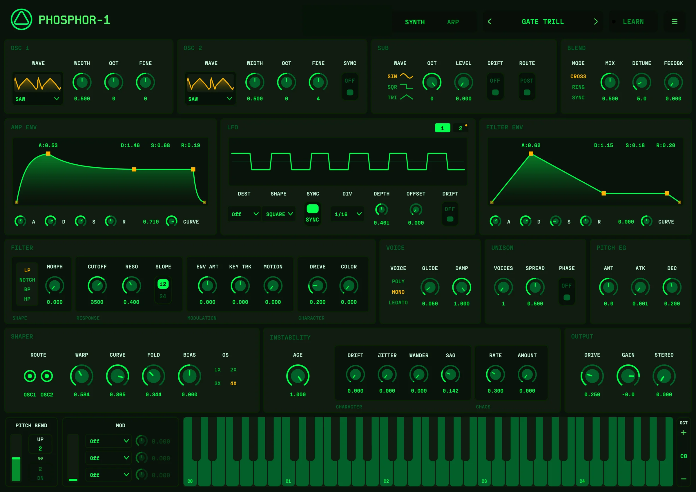 OA-Phosphor-1 version 1.2 synthesizer plugin interface