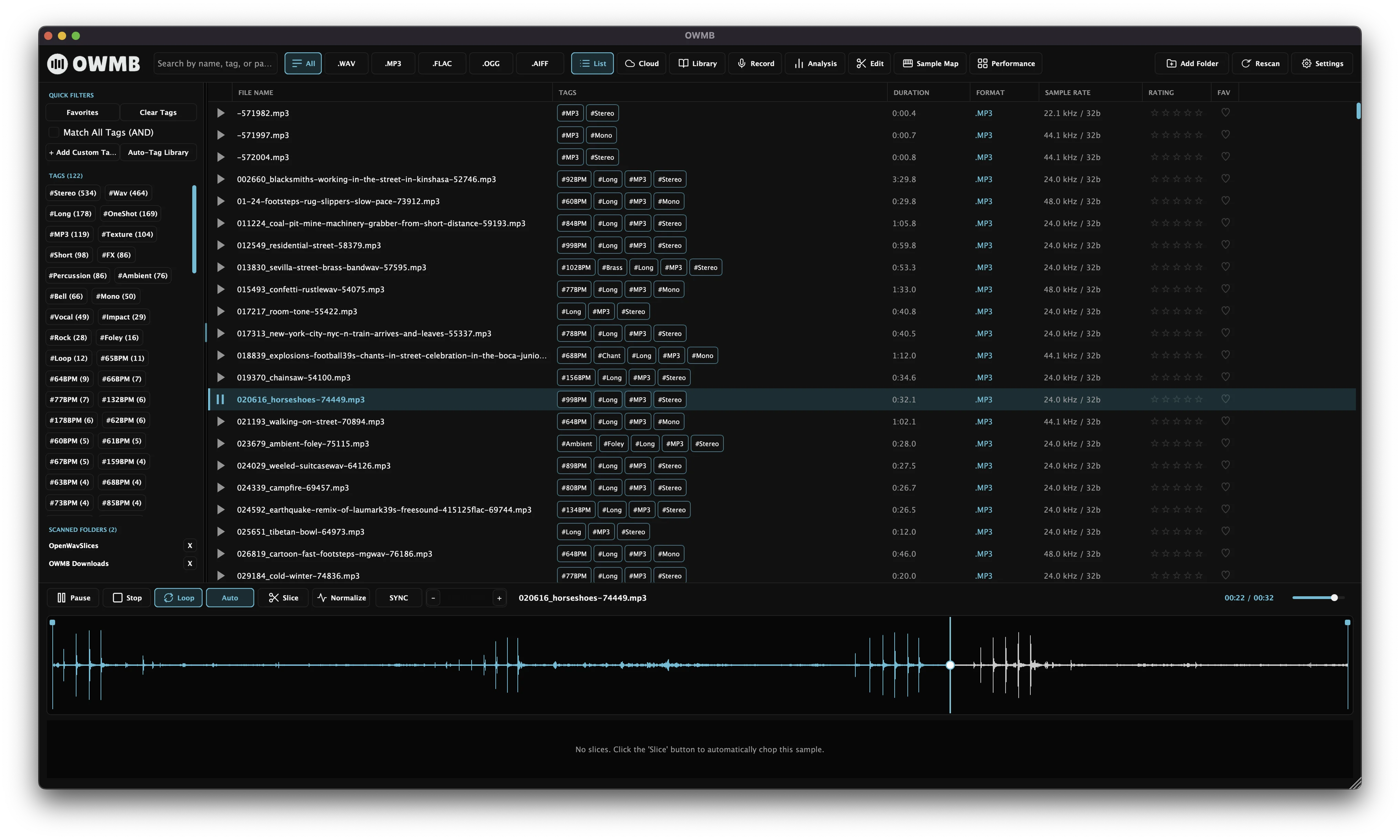 OpenWav Media Browser list browser and waveform view