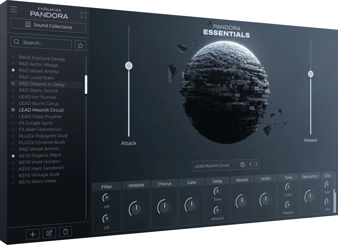 Pandora instrument plugin interface by Cymatics