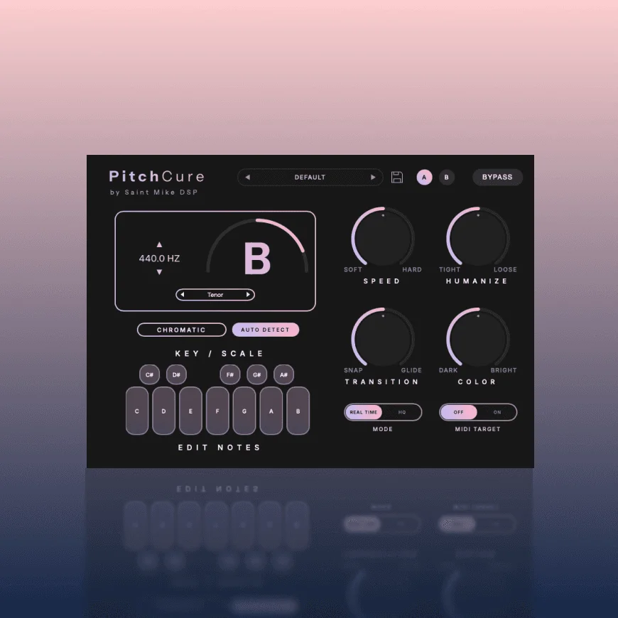 PitchCure vocal pitch correction plugin interface by Saint Mike DSP