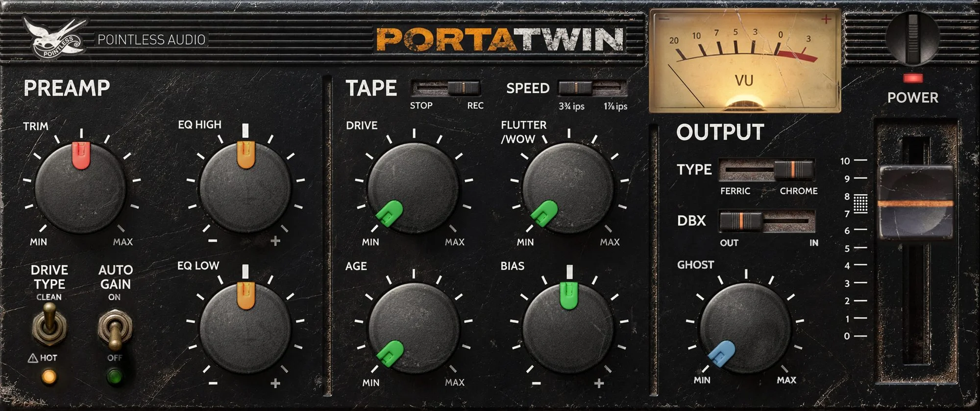 PortaTwin cassette channel strip interface by Pointless Audio