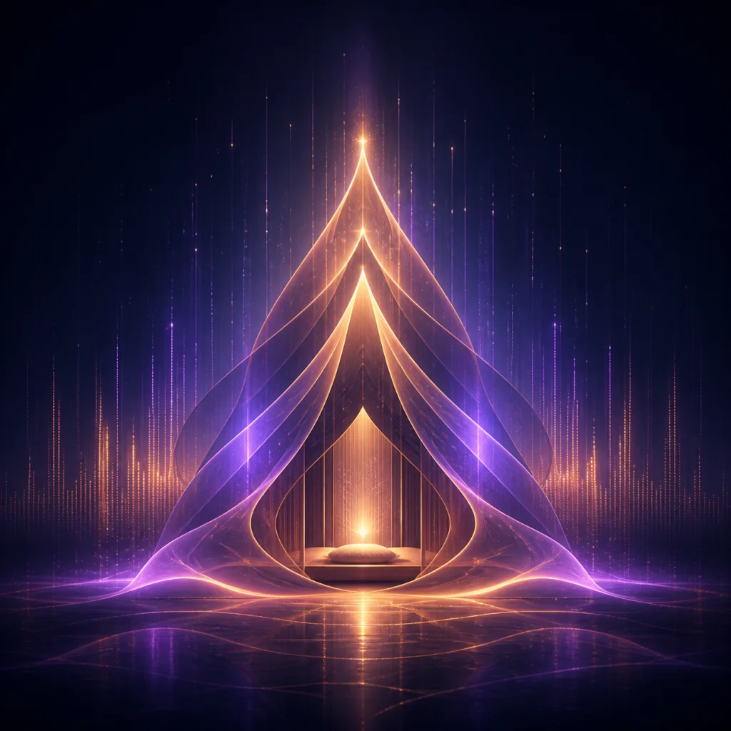 Abstract amber and violet electronic waveform artwork