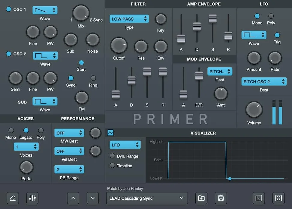 Primer 2 subtractive synthesizer plugin interface from Syntorial