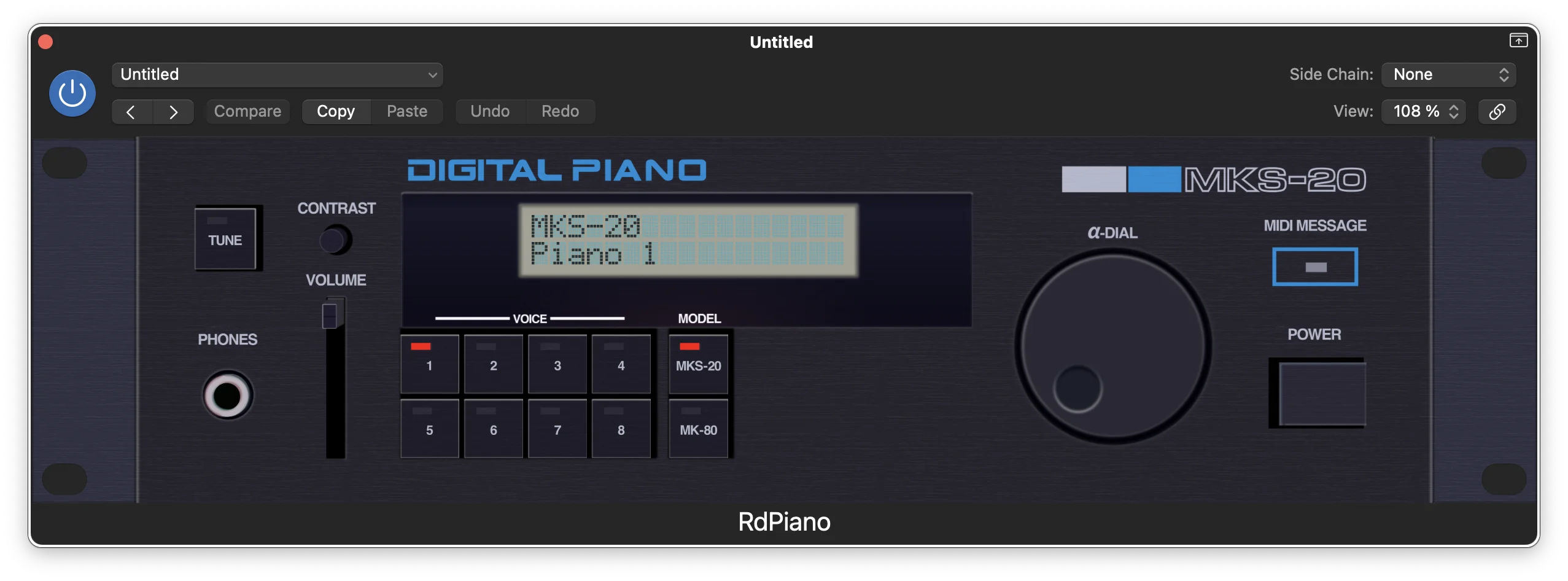 RdPiano Roland MKS-20 and Rhodes MK-80 digital piano plugin interface