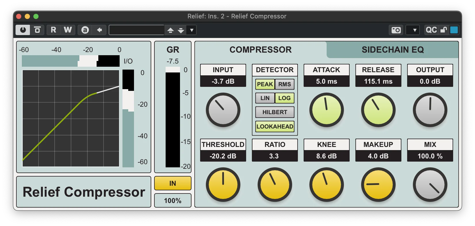 Relief Compressor and Relief EQ plugin interfaces by yg331