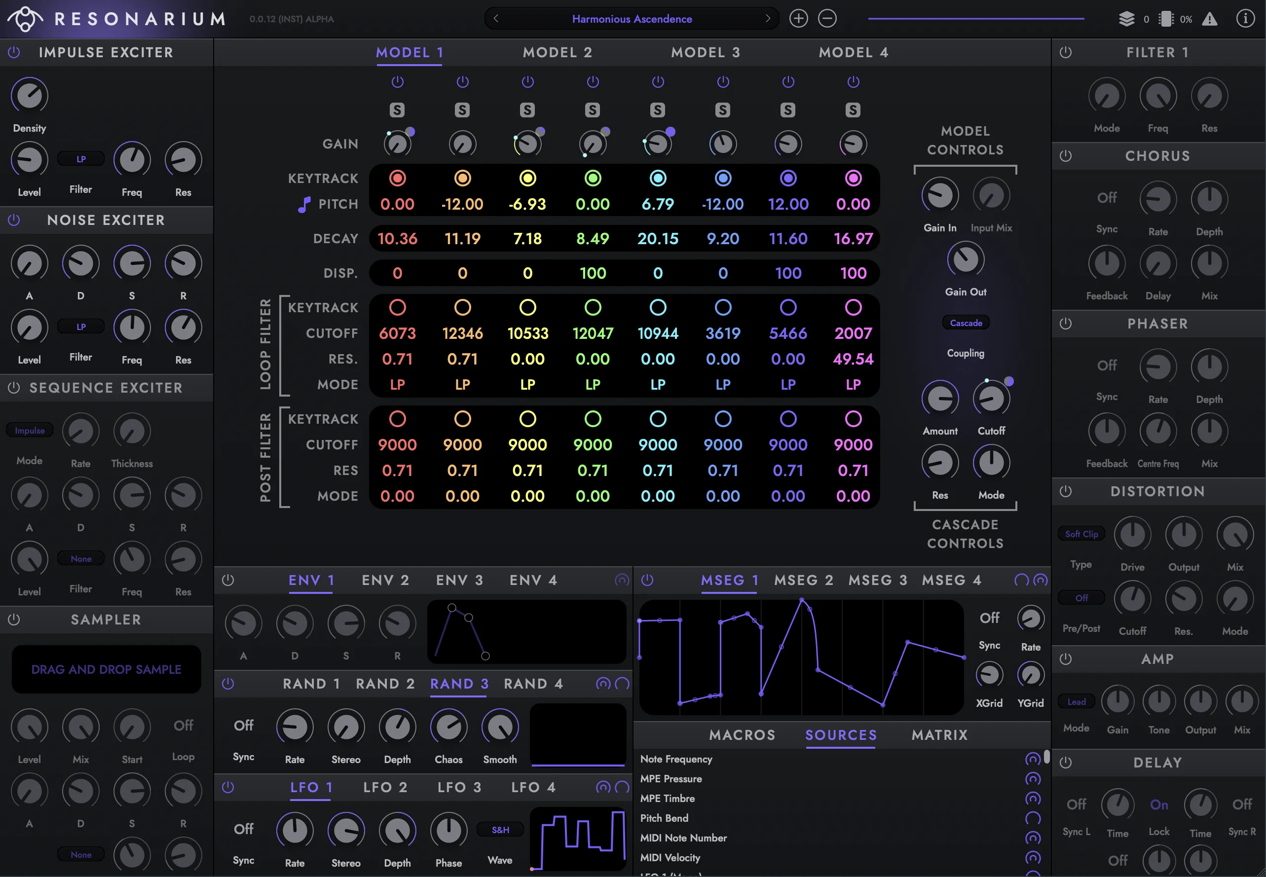 Resonarium physical modeling synthesizer interface