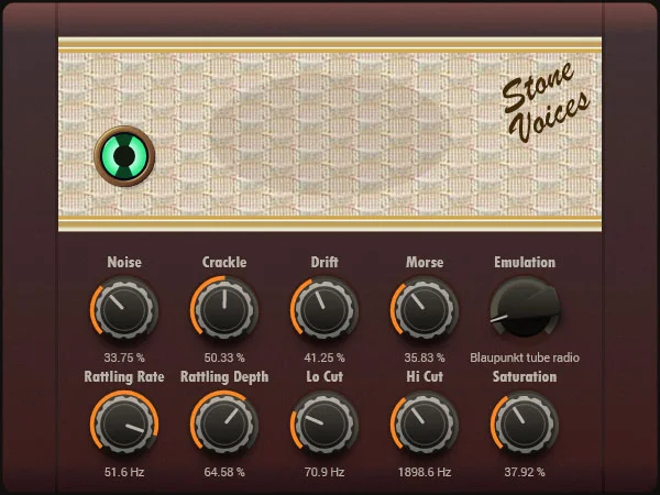 Retro Radio plugin interface styled like a vintage tube radio by Stone Voices