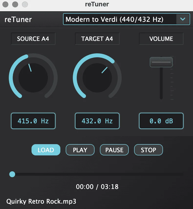 reTuner pitch shifting plugin interface by Kushview