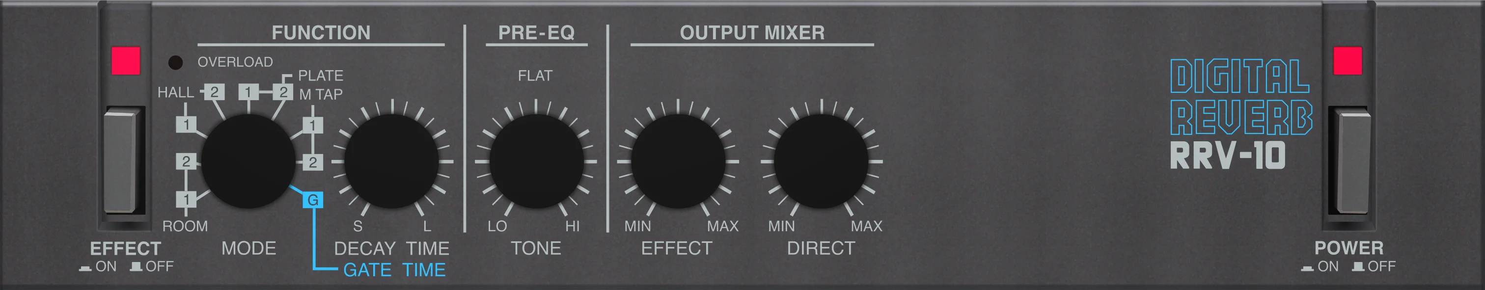 RRV-10 digital reverb plugin interface by Giulio Zausa