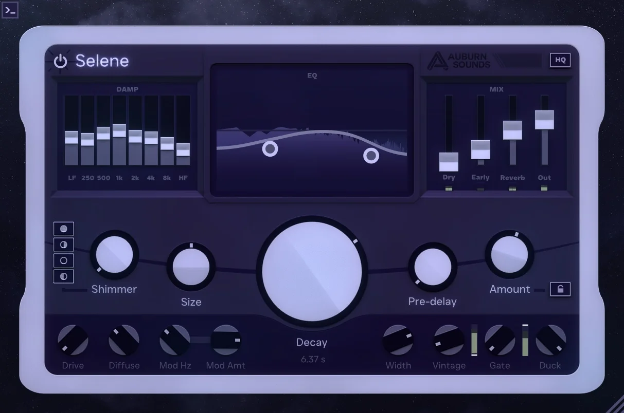 Selene reverb plugin interface by Auburn Sounds