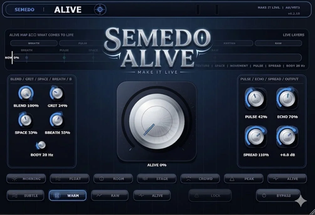 Semedo ALIVE creative enhancement plugin interface by Semedo Audio