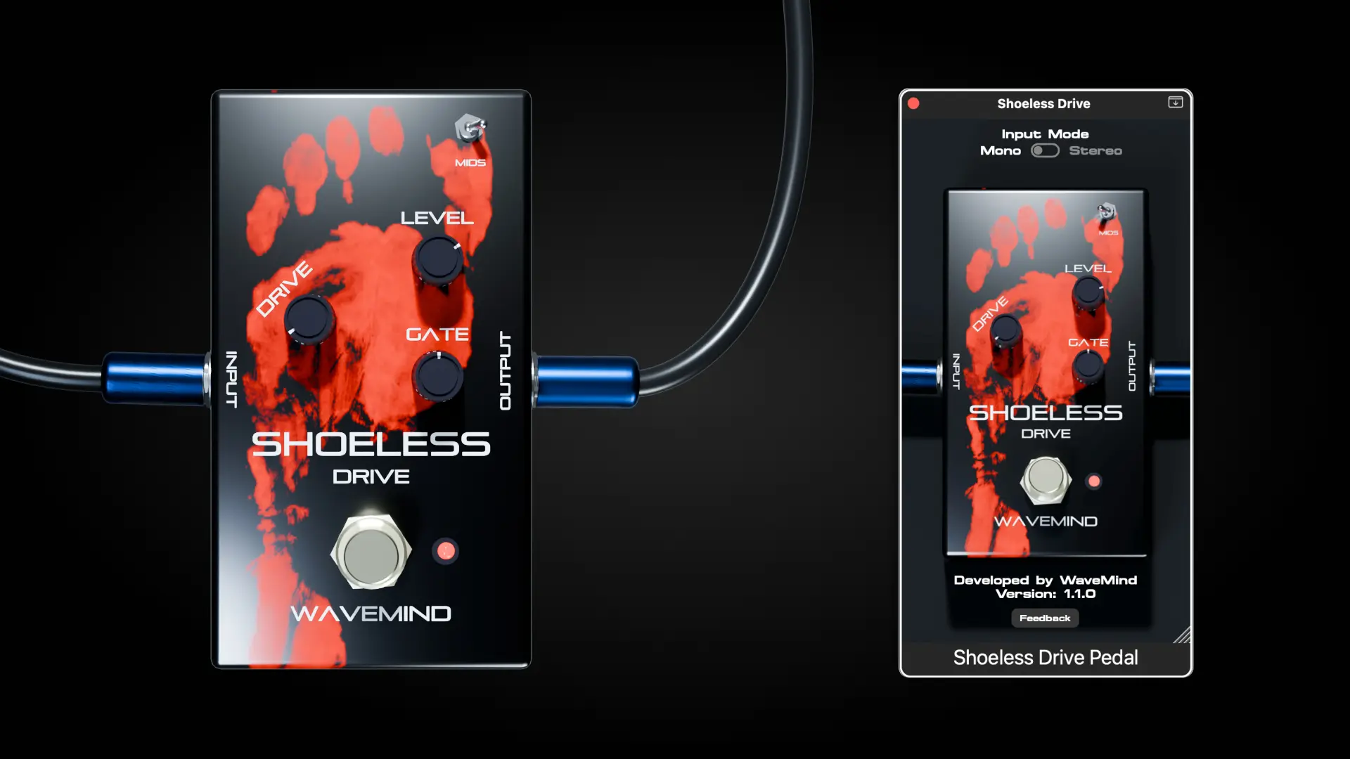 Shoeless Drive overdrive pedal plugin interface by WaveMind