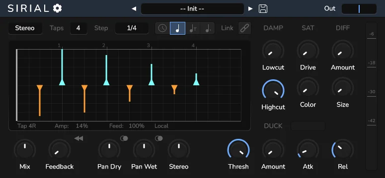 Sirial rhythmic delay plugin interface by TiagoLr