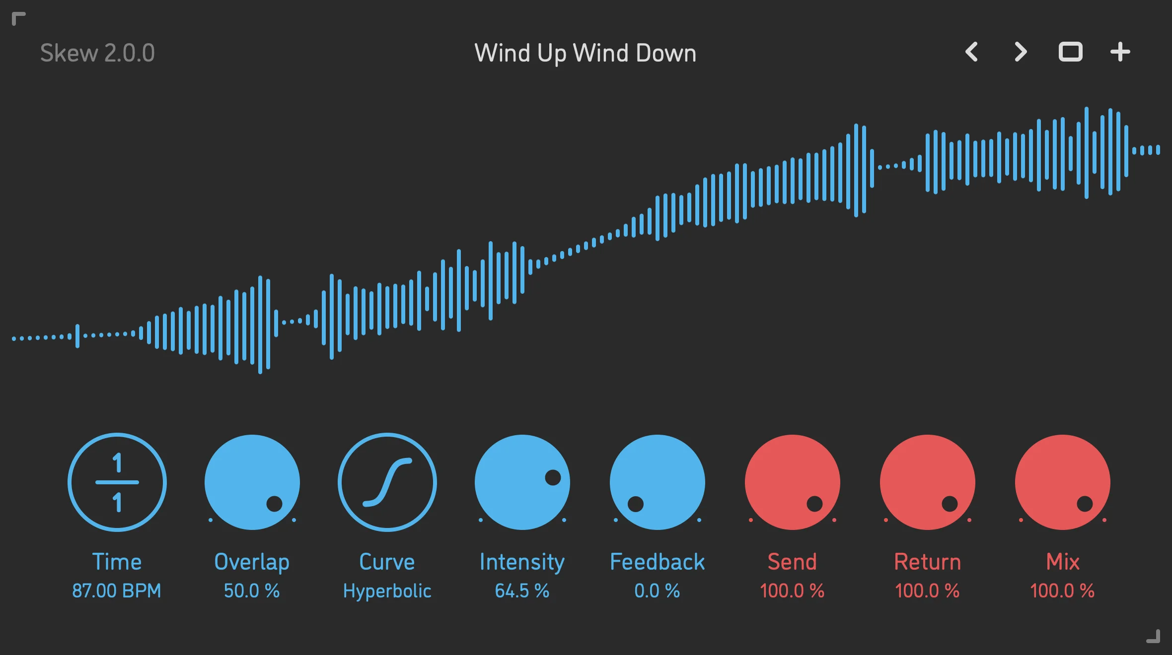 Skew v2 reverse delay plugin interface by Sinevibes