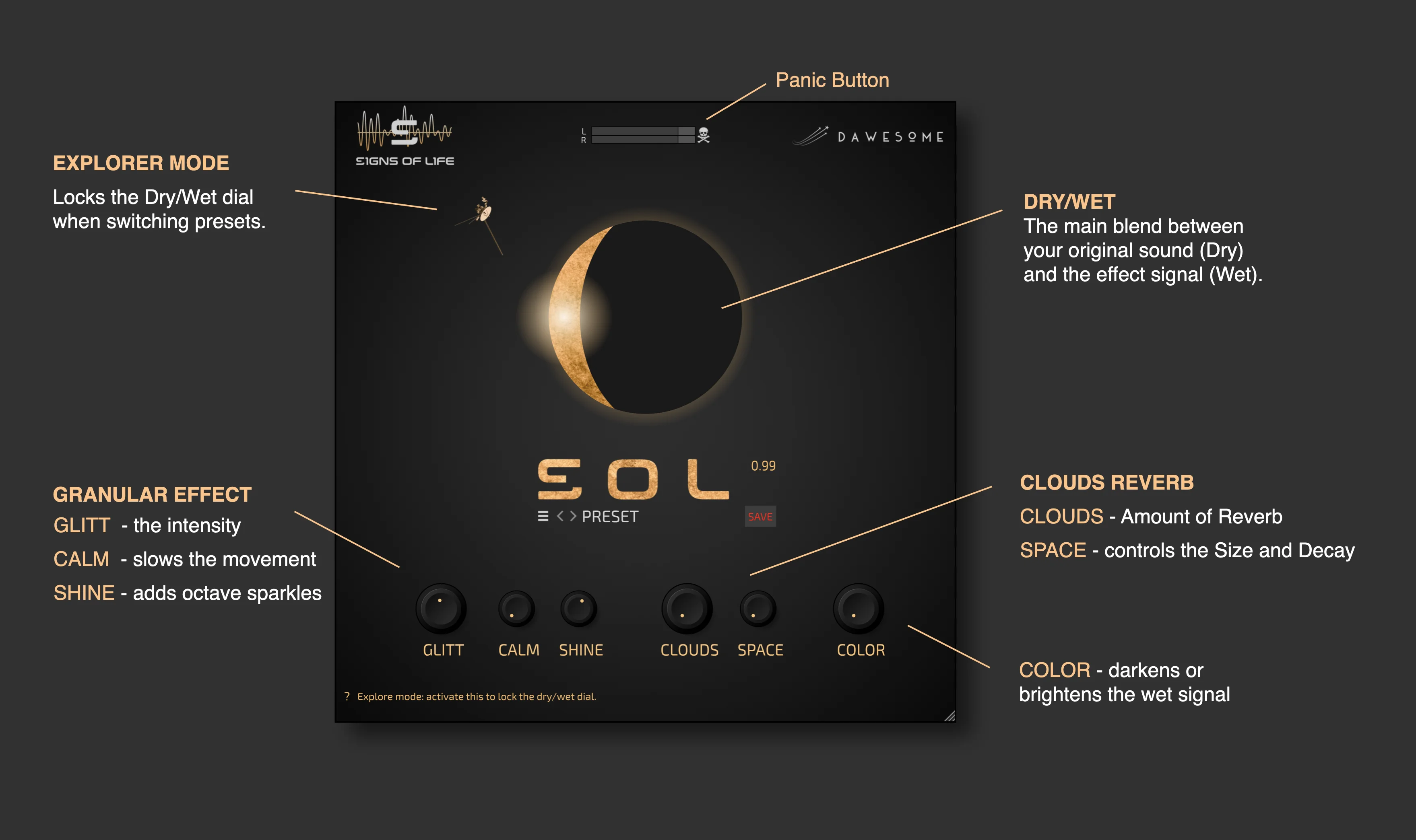 SOL reverb plugin interface by Dawesome and S1gns Of L1fe